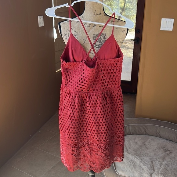 Abercrombie & Fitch Woman Cross Back Red Mini Dress Empire Waist Size Small - Picture 5 of 7